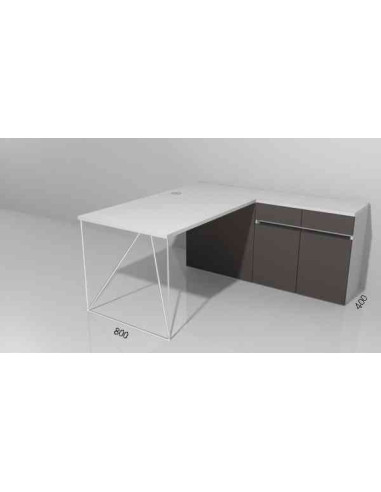 Bureau droit AIR – retour crédence – plateau mélaminé – piétement acier – tiroirs, étagères, portes – plusieurs coloris
