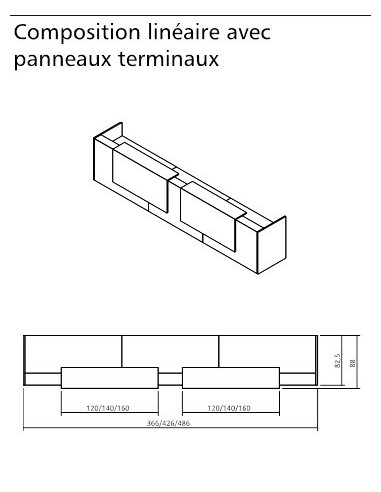Banque d’accueil linéaire double composition 2 - 3 dimensions - plusieurs coloris - mélaminé ou laqué - option LED