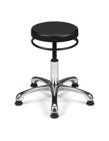 Siège technique TAPU-L – assise ronde polyuréthane noir – roulettes ou patins – base chromée