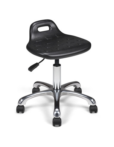 Siège technique FIPPU-H – assise avec dossier intégré polyuréthane noir – roulettes ou patins – base chromée