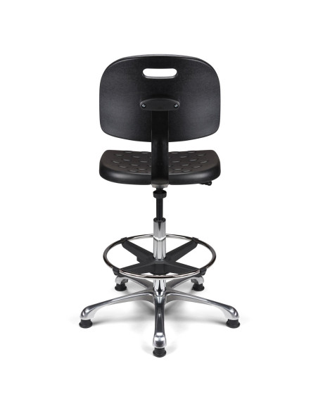 Siège technique CPPU-H - assise et dossier polyuréthane noir - repose-pieds réglable - roulettes ou patins - base chromée