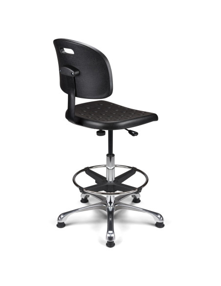 Siège technique CPPU-H - assise et dossier polyuréthane noir - repose-pieds réglable - roulettes ou patins - base chromée