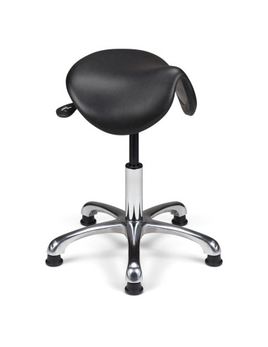 Siège technique TAPI-L – assise inclinable selle de cheval polyuréthane – roulettes ou patins – base chromée
