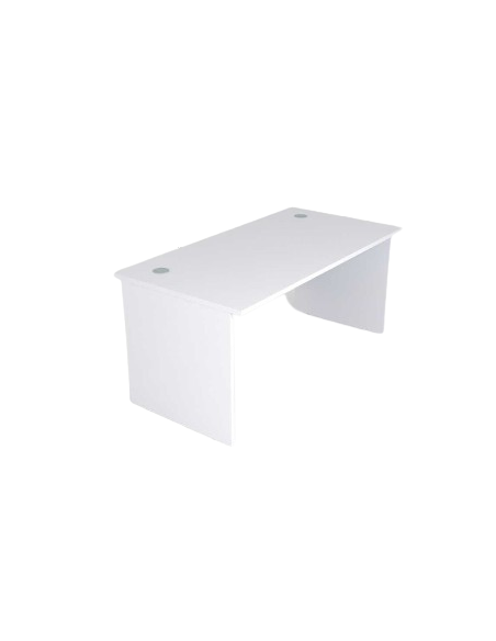 Bureau droit blanc 180 cm - plateau et piétement panneaux mélaminé - passe câbles
