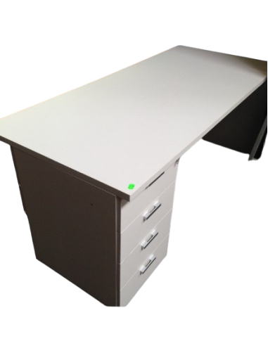 Bureau 180 cm avec caisson porteur – seconde main – mélaminé – caisson 4 tiroirs