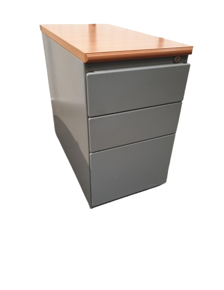 Caisson de bureau avec top bois - seconde main - métal - 3 tiroirs dont 1 DS - gris