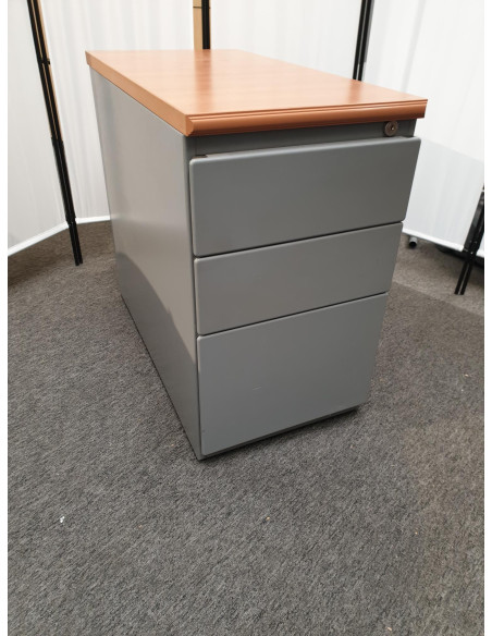 Caisson de bureau avec top bois - seconde main - métal - 3 tiroirs dont 1 DS - gris