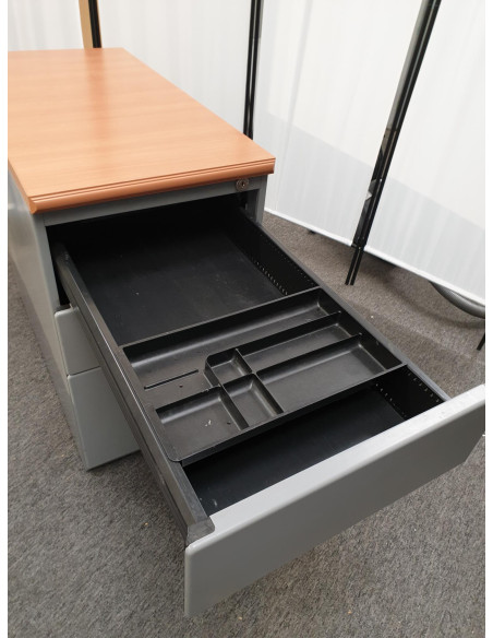 Caisson de bureau avec top bois - seconde main - métal - 3 tiroirs dont 1 DS - gris