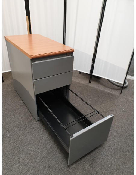 Caisson de bureau avec top bois - seconde main - métal - 3 tiroirs dont 1 DS - gris