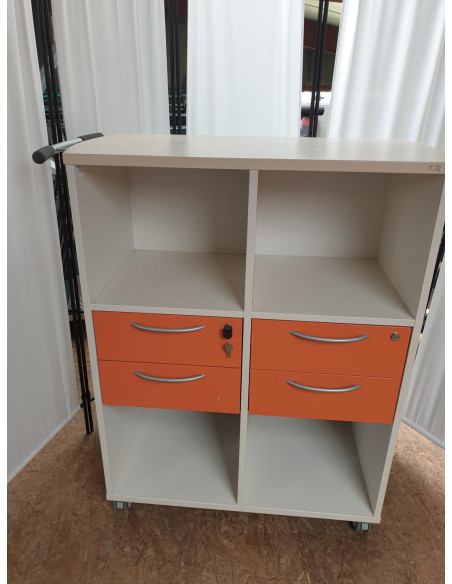 Servante à roulettes HAWORTH - mélaminé - 4 niches - 4 tiroirs - fermeture à clé