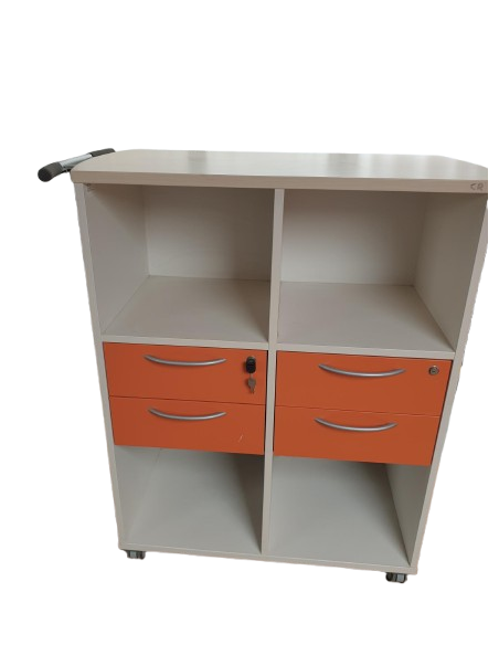 Servante à roulettes HAWORTH - mélaminé - 4 niches - 4 tiroirs - fermeture à clé