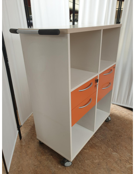 Servante à roulettes HAWORTH - mélaminé - 4 niches - 4 tiroirs - fermeture à clé