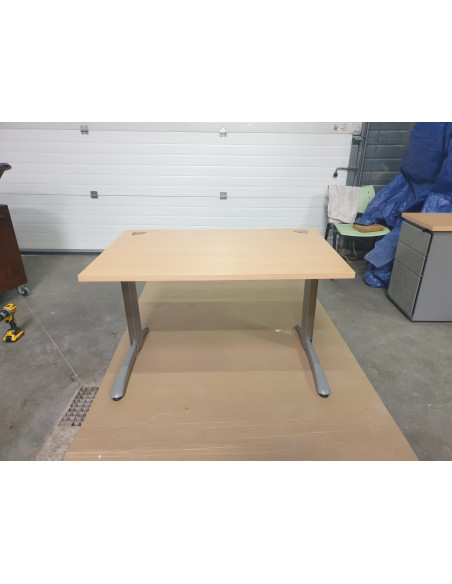 BUREAU DROIT TON POIRIER - seconde main - 2 pieds métal L gris clair