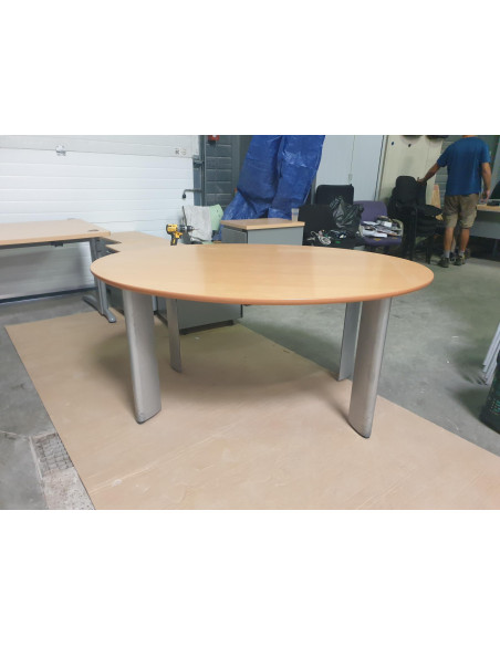 TABLE REUNION OVALE 160x110cm - seconde main - coloris plateau hêtre - pieds métal