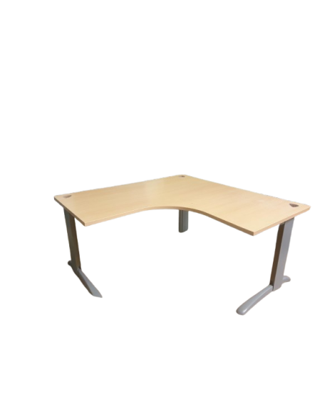 BUREAU D'ANGLE TON POIRIER - SECONDE MAIN - 160X160CM - 2 PIEDS METAL L GRIS CLAIR