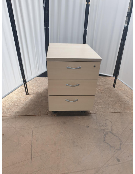 Caisson en mélaminé sur roulettes - seconde main - 3 tiroirs - dimensions H59xL44xP58cm