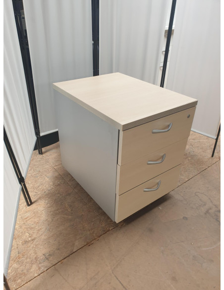 Caisson en mélaminé sur roulettes - seconde main - 3 tiroirs - dimensions H59xL44xP58cm