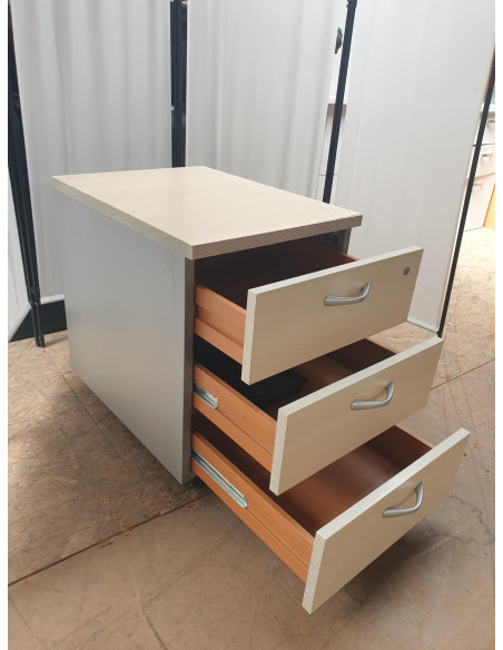 Caisson en mélaminé sur roulettes - seconde main - 3 tiroirs - dimensions H59xL44xP58cm