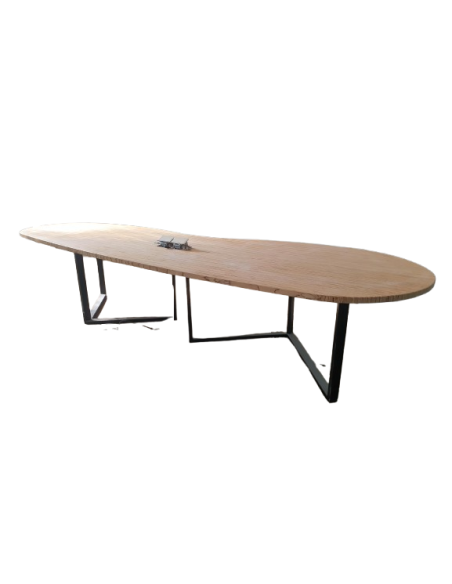 TABLE DE REUNION OVALE 10 PERSONNES - seconde main - plateau hêtre massif - pieds métal noir