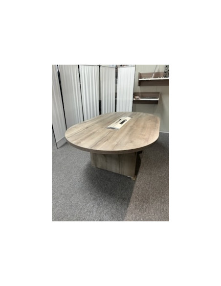 TABLE REUNION OVALE - seconde main - plateau et pieds panneaux bois grisé - dimensions 200x120 cm