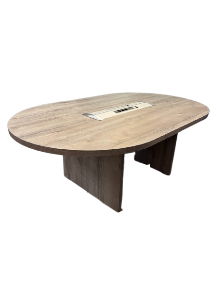 TABLE REUNION OVALE - seconde main - plateau et pieds panneaux bois grisé - dimensions 200x120 cm