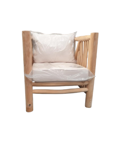 FAUTEUIL LOUNGE BOIS FLOTTE - destockage - coussins coloris crème