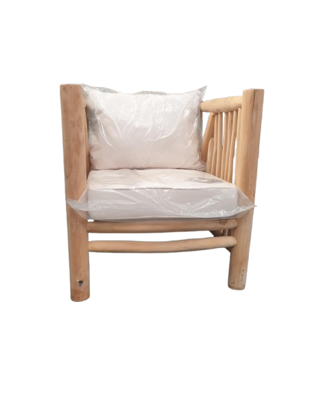 FAUTEUIL LOUNGE BOIS FLOTTE - destockage - coussins coloris crème