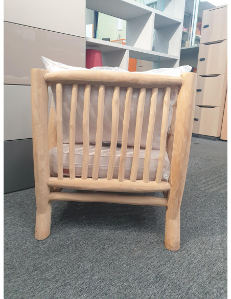 FAUTEUIL LOUNGE BOIS FLOTTE - destockage - coussins coloris crème