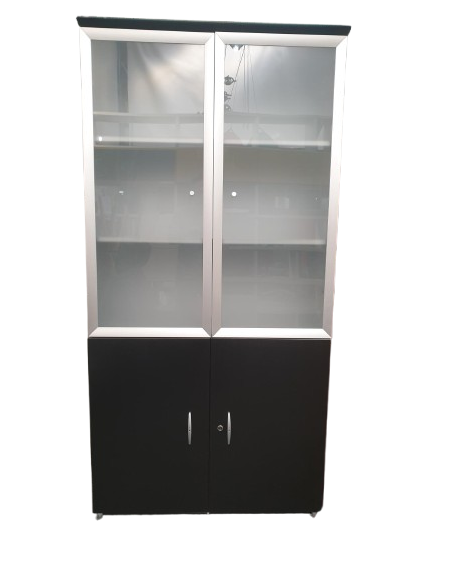 ARMOIRE HAUTE AVEC VITRINE - seconde main - coloris noir - 2 portes vitrées - 2 portes battantes