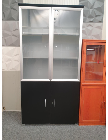 ARMOIRE HAUTE AVEC VITRINE - seconde main - coloris noir - 2 portes vitrées - 2 portes battantes