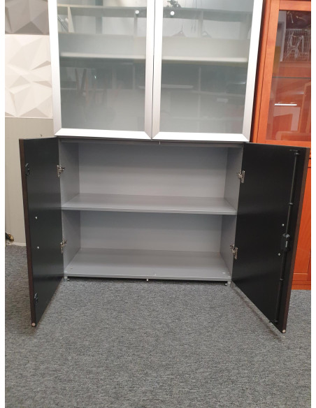 ARMOIRE HAUTE AVEC VITRINE - seconde main - coloris noir - 2 portes vitrées - 2 portes battantes