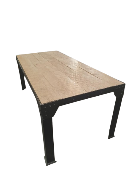 TABLE DE REUNION STYLE INDUSTRIEL - seconde main - plateau bois rustique - cadre et pieds métal  noir - dimensions 200x90x76 cm