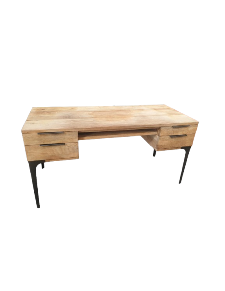 BUREAU PLATEAU BOIS "INDUSTRIEL" - seconde main - plateau bois rustique - pieds métal - dimensions 155x55x78 cm