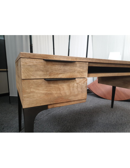 BUREAU PLATEAU BOIS "INDUSTRIEL" - seconde main - plateau bois rustique - pieds métal - dimensions 155x55x78 cm