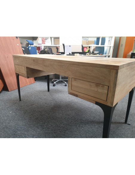 BUREAU PLATEAU BOIS "INDUSTRIEL" - seconde main - plateau bois rustique - pieds métal - dimensions 155x55x78 cm