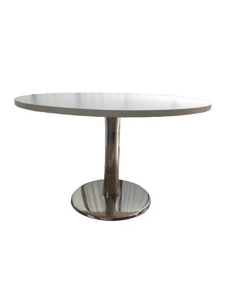 TABLE REUNION RONDE BLANCHE - seconde main - pied central inox forme sablier