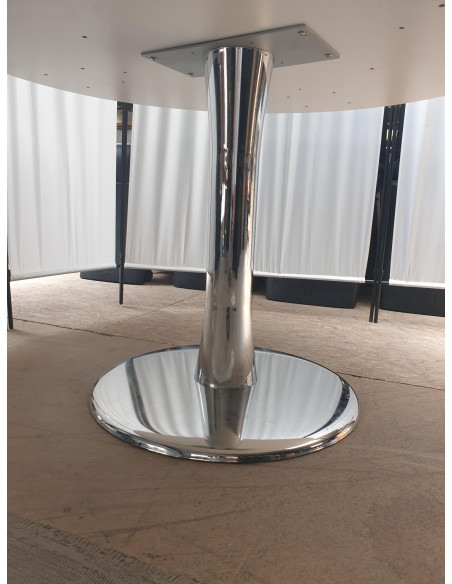 TABLE REUNION RONDE BLANCHE - seconde main - pied central inox forme sablier