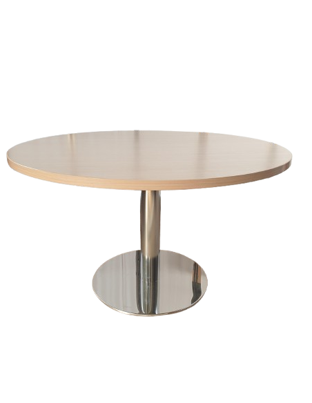 TABLE RONDE HÊTRE CLAIR - seconde main - diam 115cm - pied central inox