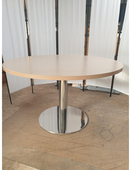 TABLE RONDE HÊTRE CLAIR - seconde main - diam 115cm - pied central inox