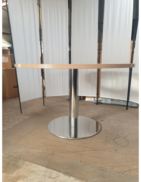 TABLE RONDE HÊTRE CLAIR - seconde main - diam 115cm - pied central inox