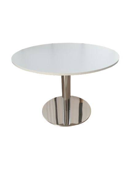 TABLE RONDE BLANCHE - seconde main - diam. 100cm - pied central inox