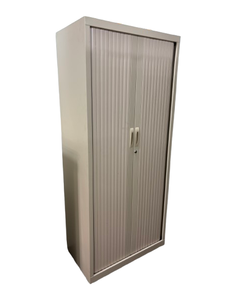 ARMOIRE HAUTE A RIDEAUX BEIGE - destockage - en métal - dimensions L80 x H180cm