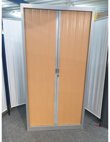 ARMOIRE HAUTE A RIDEAUX GRIS ET BOIS - seconde...