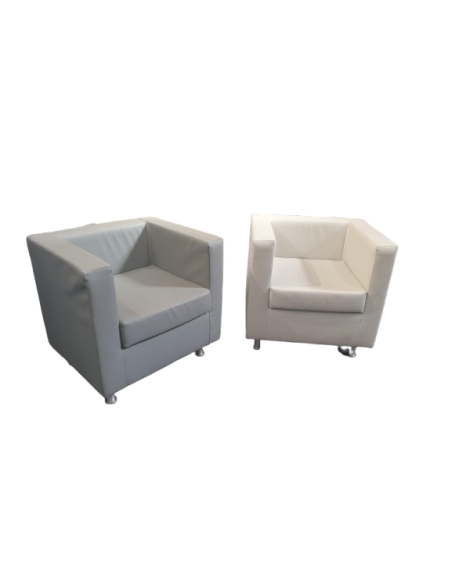 FAUTEUILS CUBE LOT DE 2 - seconde main - 1 fauteuil gris - 1 fauteuil blanc - pieds inox