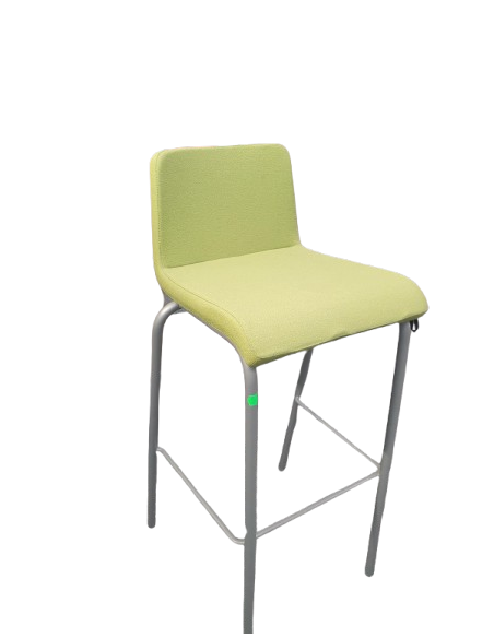 TABOURET HAUT VERT ANIS - seconde main - assise et dossier mousse - pieds gris alu