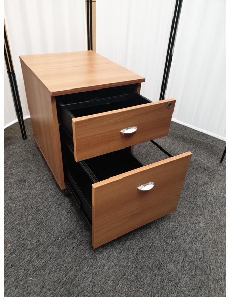 CAISSON DE BUREAU EN BOIS - seconde main - sur roulettes - 2 tiroirs - dimensions L42 x p56 x H57cm