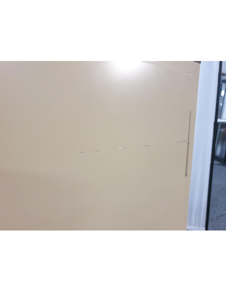 ARMOIRE METAL BEIGE - seconde main - 2 portes battantes - top bois marron - dimensions L98 x P34 x H86 cm