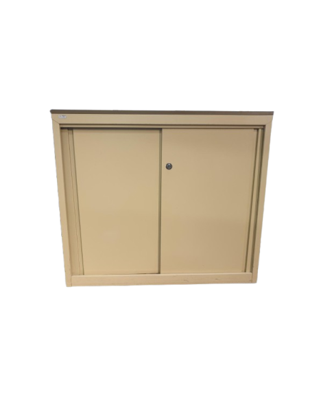 ARMOIRE METAL PORTES COULISSANTES - seconde main - coloris beige et marron - dimensions L120 x p44 x H104cm