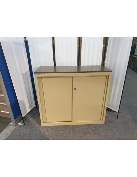 ARMOIRE METAL PORTES COULISSANTES - seconde main - coloris beige et marron - dimensions L120 x p44 x H104cm