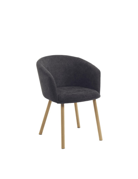 FAUTEUIL LOUNGE GRIS - assise tapissée - pieds métal imitation bois